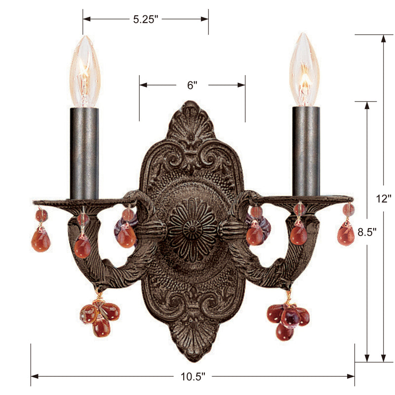 Crystorama Paris Market Amber Crystal Drop 2-Light Wall Sconce