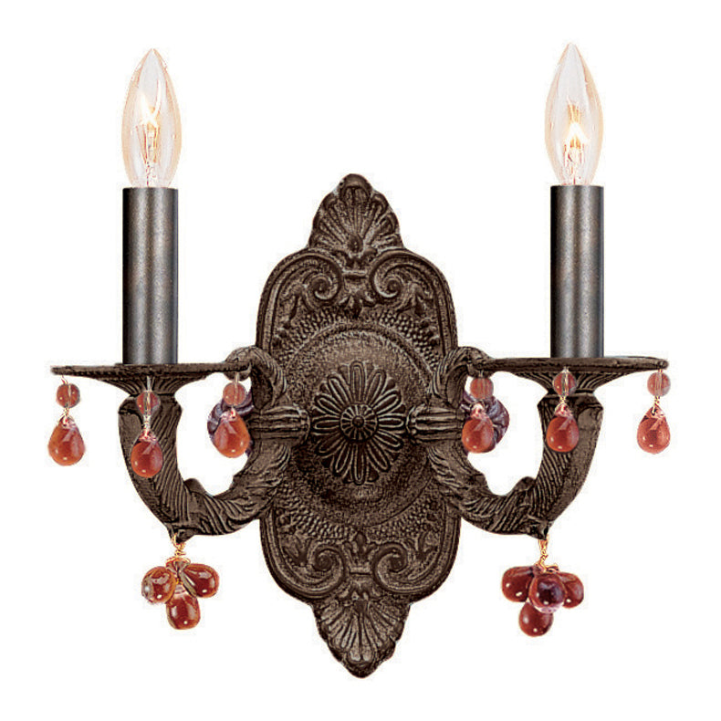 Crystorama Paris Market Amber Crystal Drop 2-Light Wall Sconce