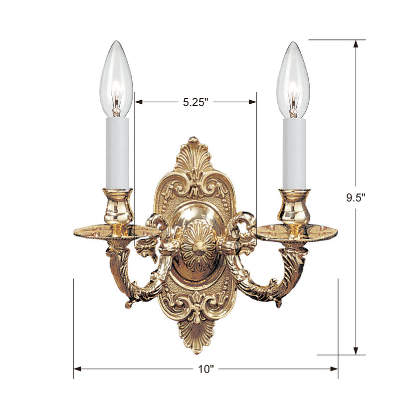 Crystorama Cast Brass 2-Light Wall Sconce