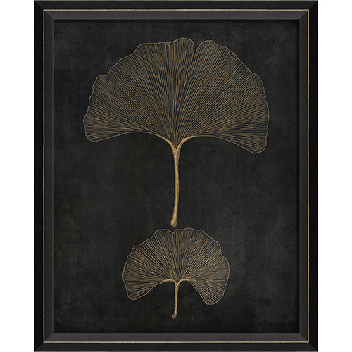 Ginkgo Leaves Gold on Black Framed Print