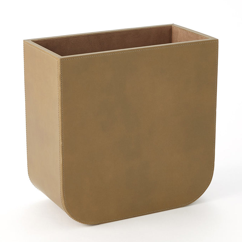 Global Views Radius Edge Leather Wastebasket