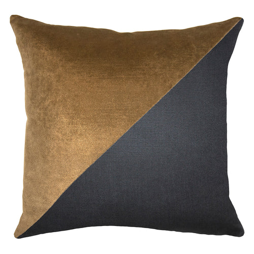 Square Feathers Lux Bronze and Slubby Linen Bone Throw Pillow