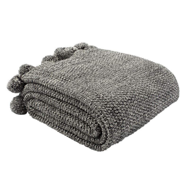 Pom Pom Gray Throw Blanket