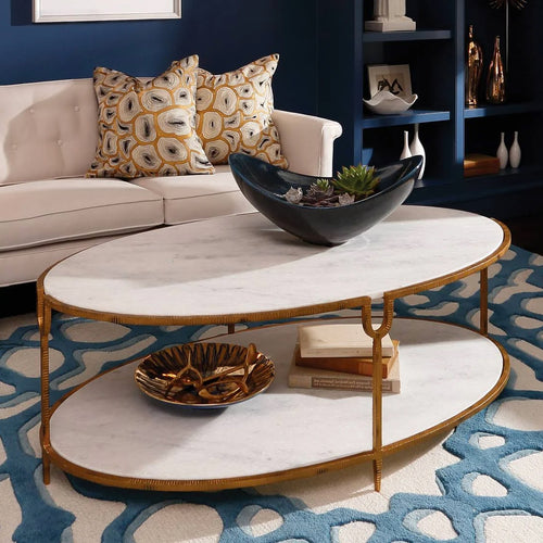 Global Views Oval  Iron & Stone Coffee Table