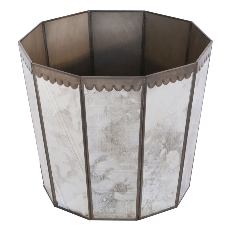 Worlds Away Hexagonal Antique Mirror Wastebasket