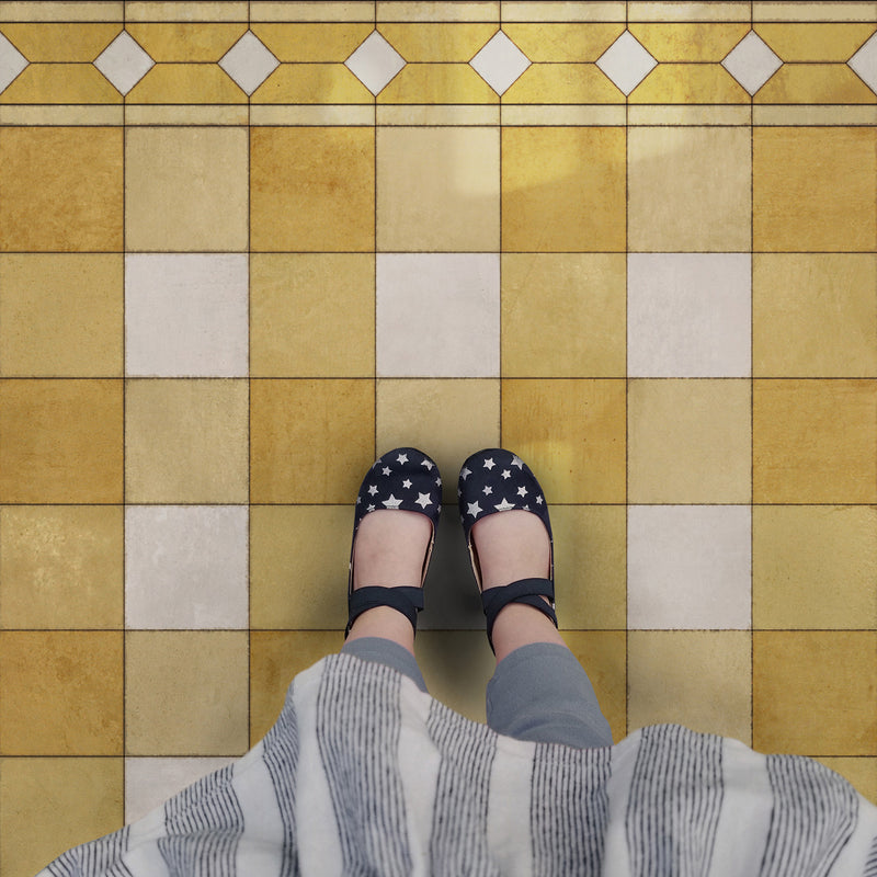 Gingham Tile Yellow Vinyl Floorcloth