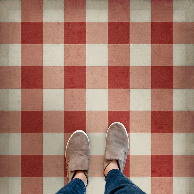 Gingham Canvas Red Vinyl Floorcloth