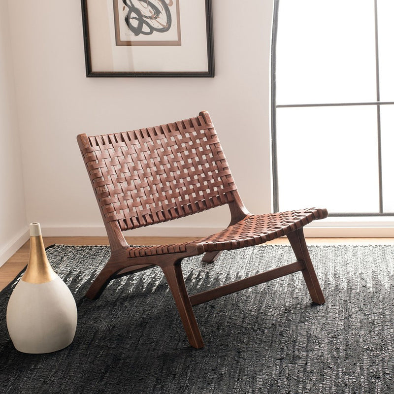 Zanna Leather Woven Accent Chair