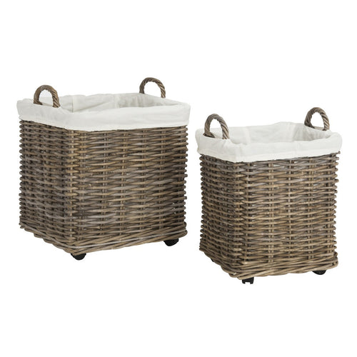 Burr Rattan Wheeled Basket Set Of 2