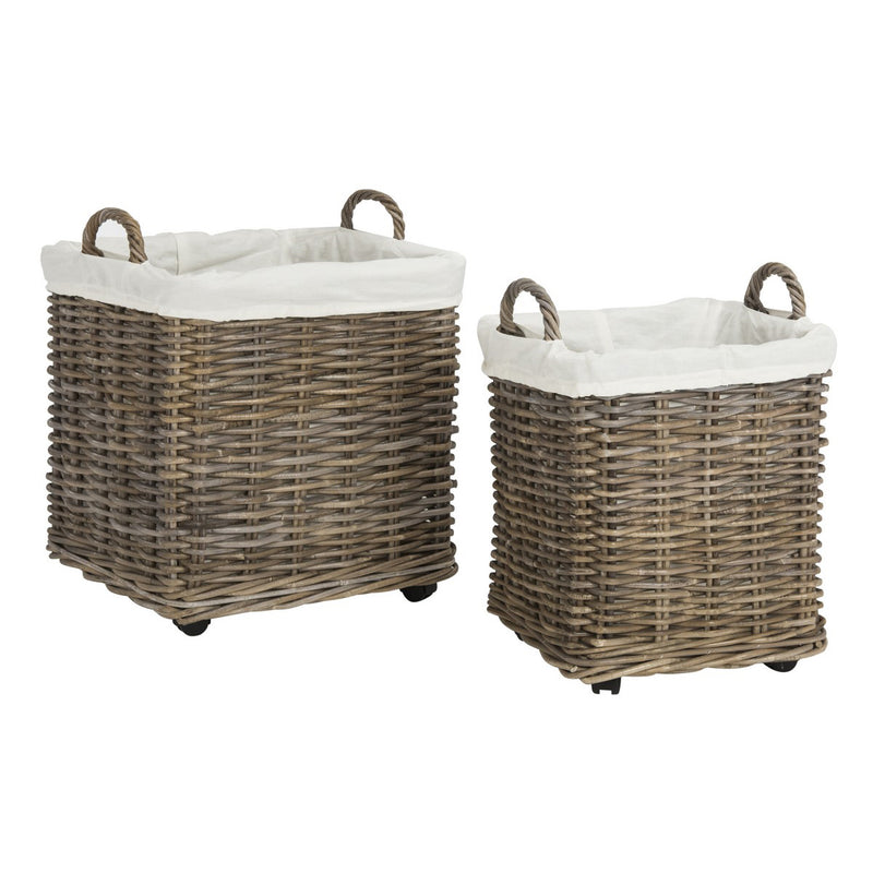 Burr Rattan Wheeled Basket Set Of 2