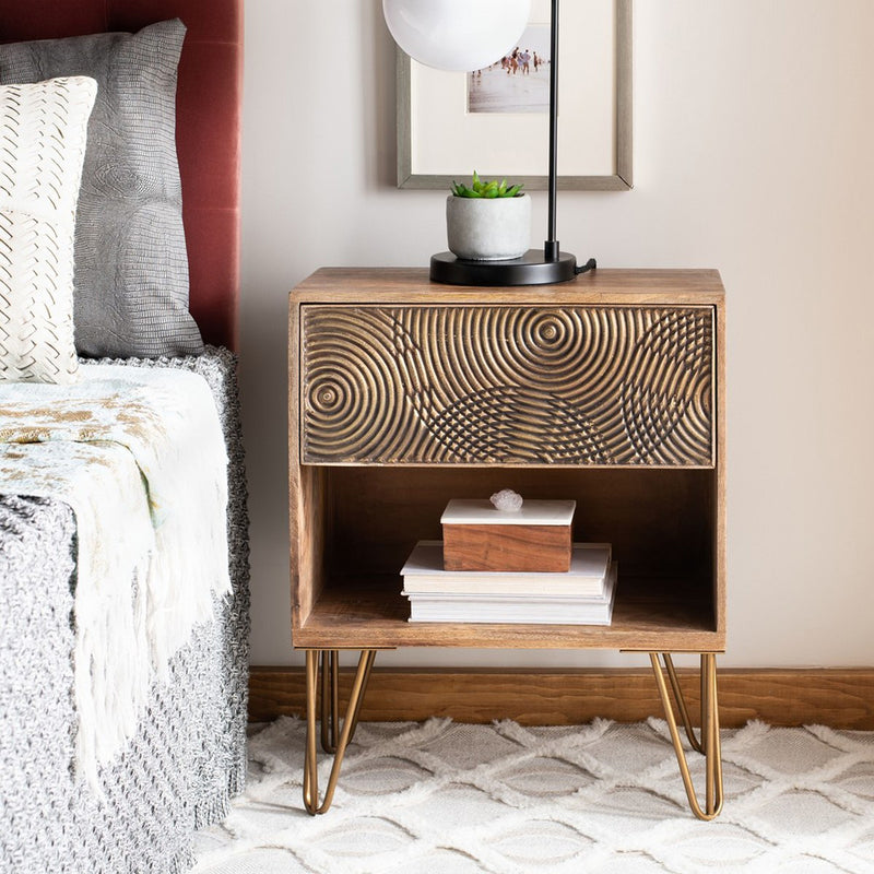 Rina 1 Drawer Textured Nightstand